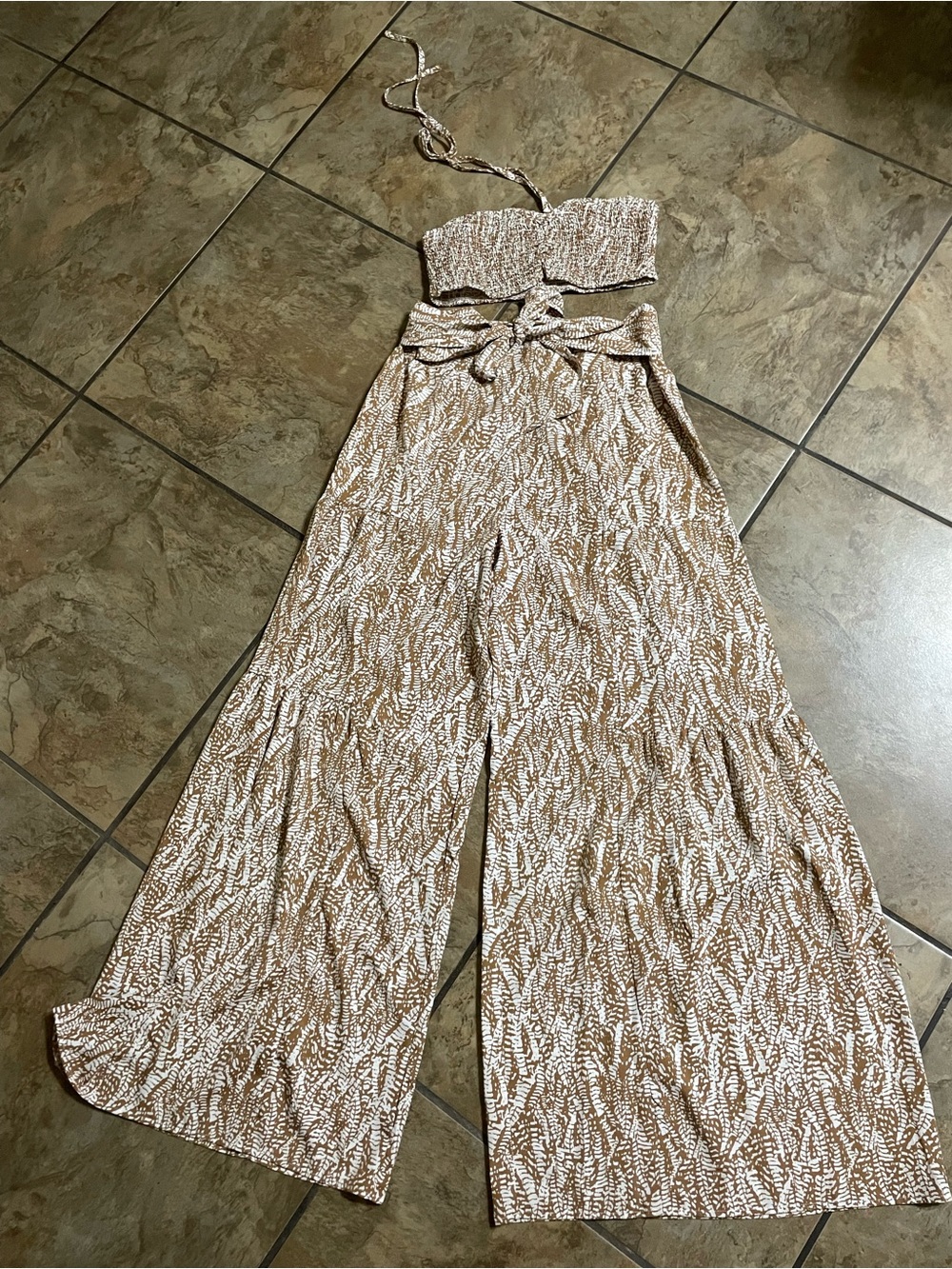 SHEIN Beige and White Wide-Leg pants with halter top